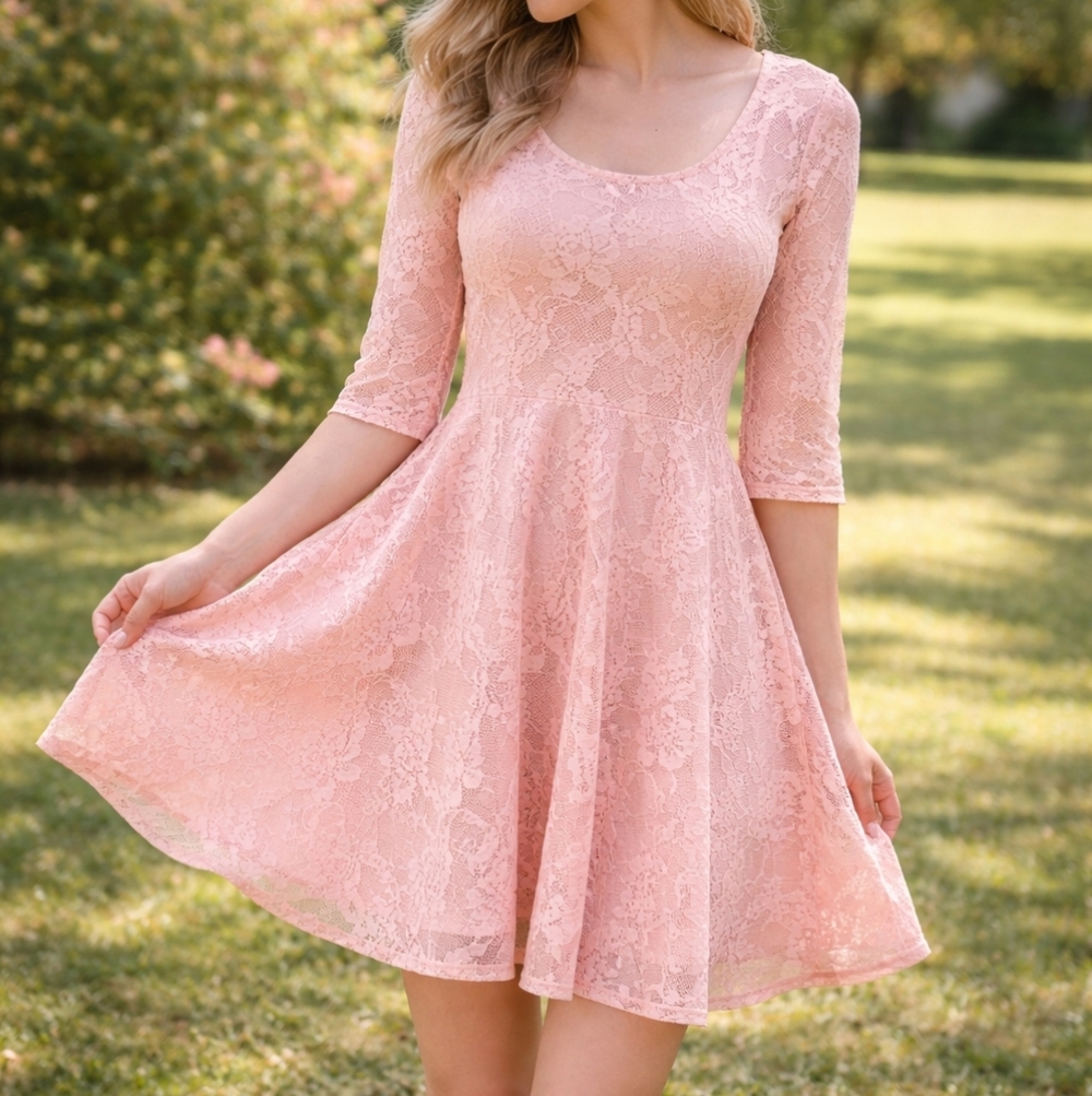 NWT Material Girl Pink Lace Fit & Flare Dress Fairy Romantic Feminine Party